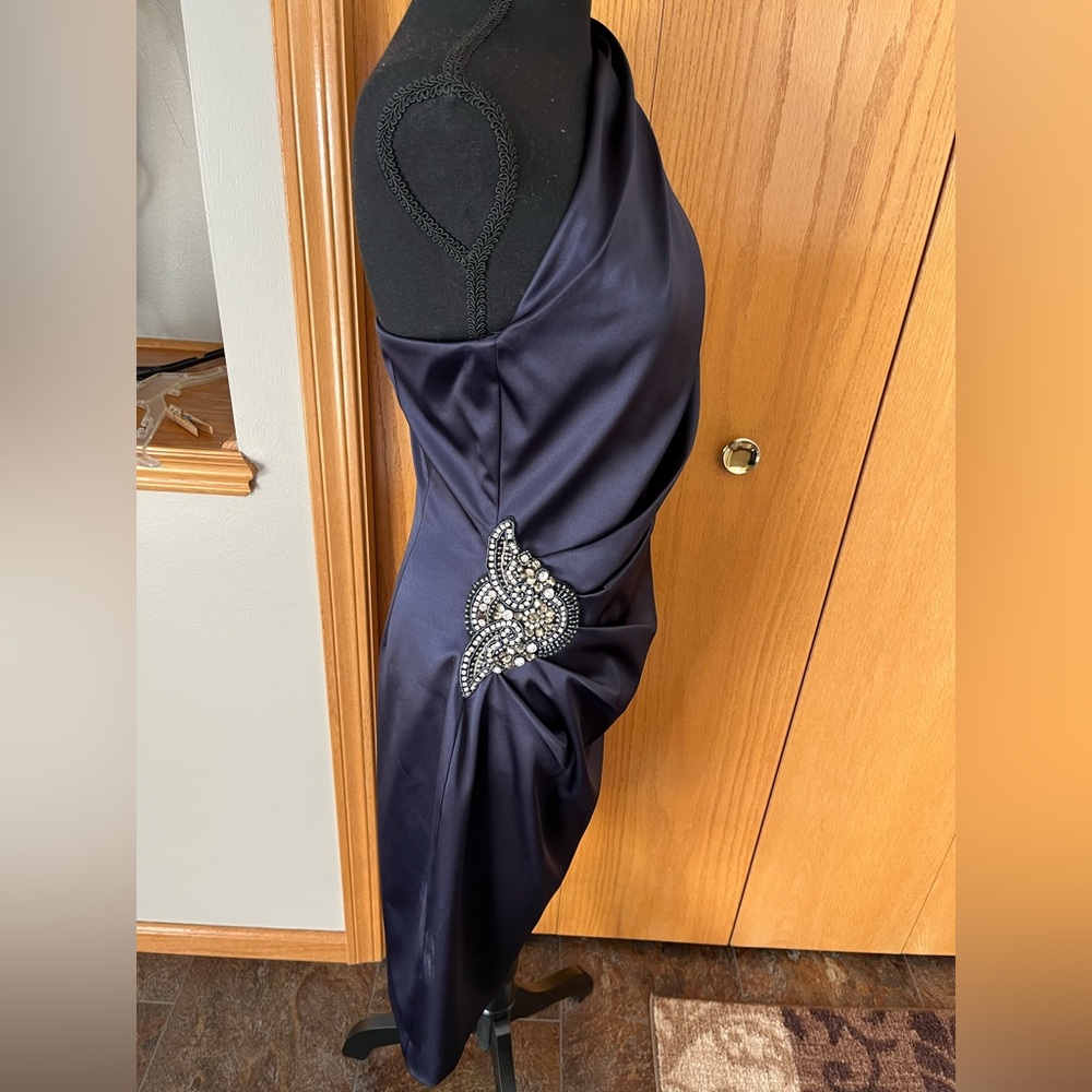 Eliza J Navy One-Shoulder Satin Cocktail Dress - Picture 2 of 10